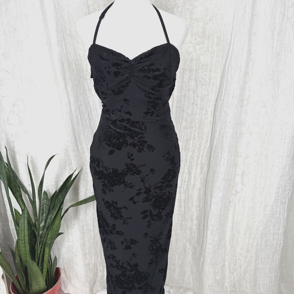 Velvet Burnout Whimsigoth Bodycon Dress S Vamp Fairy Grunge Indie Y2K Slit Hoco